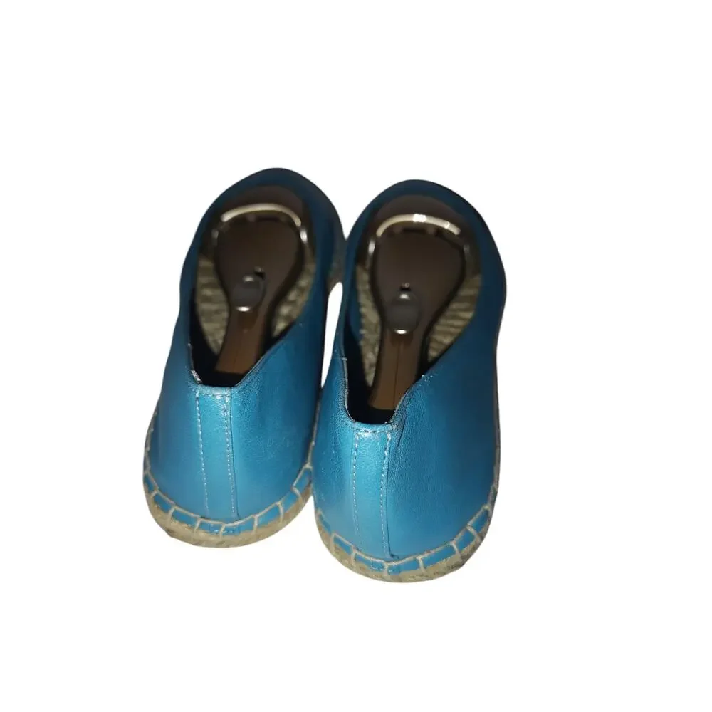 Cole Haan Teal Blue Leather Espadrille Flats Jute Sole Comfort Ballet Womens 8.5